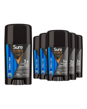 Sure Men Maximum Protection Anti-Perspirant Cream, Cobalt Dry, 60ml, 6 Pack