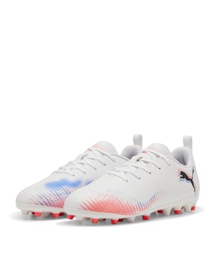 Boys Puma Kids Future 8 Play Mg Firm Ground Football Boots in Wht-Blk-Glw Red