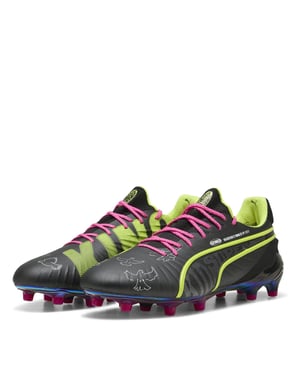 Men's Puma King Ultimate Firm Ground Football Boots in Black/Lime/Pink