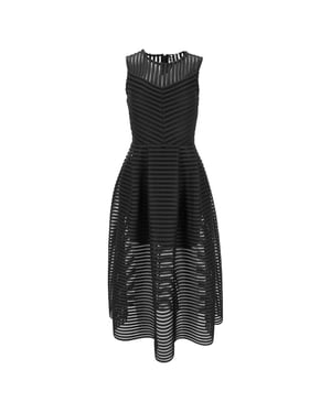 Maje Rire midi-jurk met mesh-strepen in zwart polyester