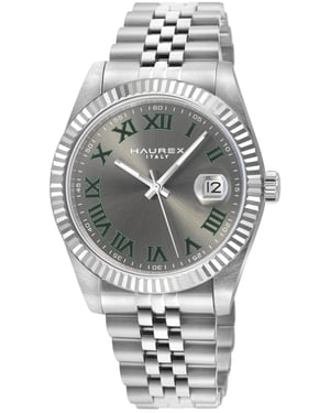 Haurex Italy:Impero 316L Stainless Steel Case, Silver Bezel, Dark Gray Dial, Stainless Steel Bracelet Watch