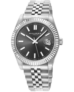 Haurex Italy:Impero 316L Stainless Steel Case, Silver Bezel, Black Dial, Stainless Steel Bracelet Watch