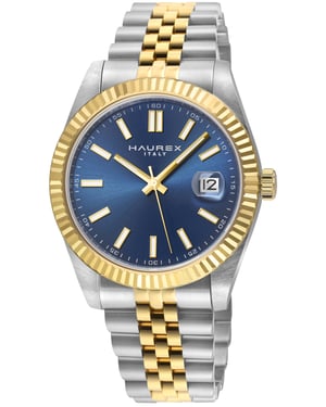 Haurex Italy:Impero 316L Stainless Steel Case, IPYG Bezel, Blue Dial, Two Toned IPYG Stainless Steel Bracelet Watch