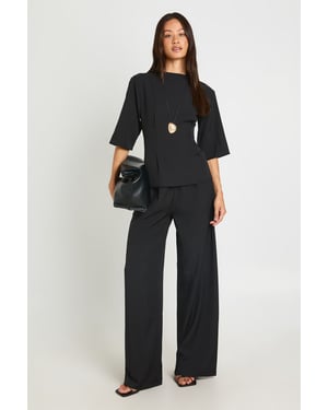 Tall Woven Marl Cinch Waist Top Wide Leg Trouser Co-ord