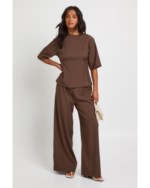 Petite Woven Marl Cinch Waist Top Wide Leg Trouser Co-ord