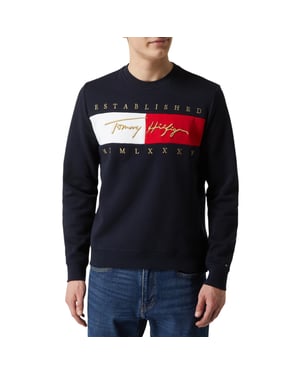 TOMMY HILFIGER Mens Sweatshirts Signature Flag Fleece Pullover Crew Neck Jumper