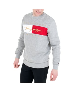 TOMMY HILFIGER Mens Sweatshirts Signature Flag Fleece Pullover Crew Neck Jumper