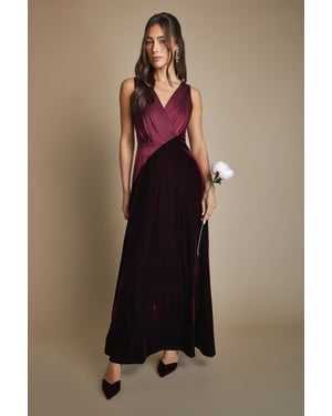 Velvet Contrast V Neck Full Skirt Maxi Bridesmaid Dress