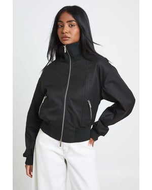 Ribbed Funnel Neck Bomber Jacket