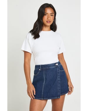 Petite Wrap Front Denim Skort