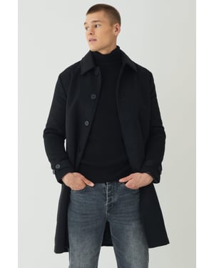Plain Collared Overcoat In Black