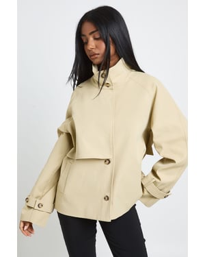 Funnel Neck Belted Trench Coat