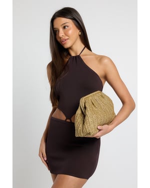 Large Metallic Raffia Slouchy Clutch Bag