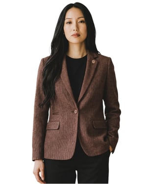 Dames roestbruine wollen Tweed Herringbone geruite blazer - WS-1