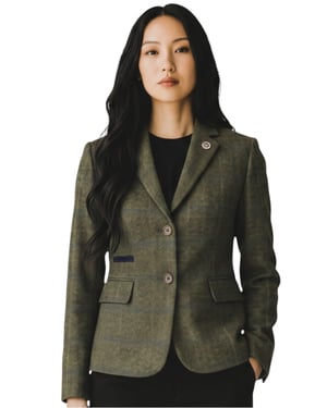 Dames olijfkleurig getailleerd geruite tweed blazer formeel jasje - TPSTZ-7