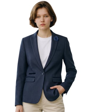 Women's Navy Check Wool Blend Herringbone Tweed Tailored Blazer - Caridi