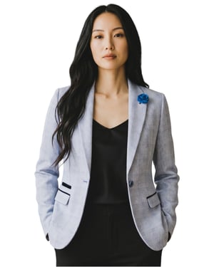 Women's Blue Check Wool Blend Herringbone Tweed Tailored Blazer - Caridi