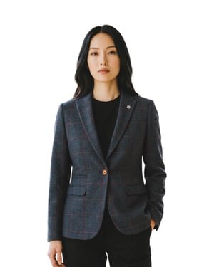 Women's Navy Tweed Blazer Tailored Formal Jacket - Madrid