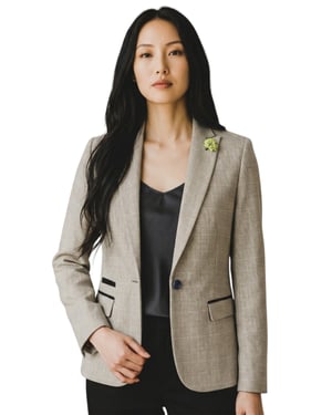 Women's Cream Check Wool Blend Herringbone Tweed Tailored Blazer - Caridi