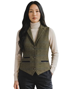 Dames olijfkleurig op maat gemaakte tweed vest formeel vest - TPSTZ-7