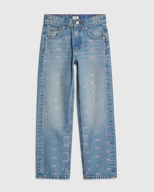 River Island Girls Straight Jeans Blue Bow Embellished