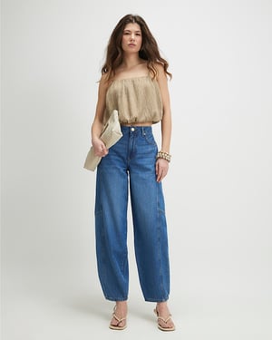 River Island Womens Barrel Jeans Blue Mid Rise Leg Zip