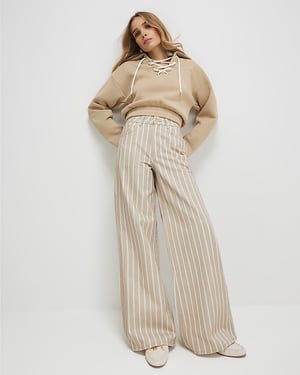 River Island Womens Wide Leg Jeans Beige Stripe Trousers