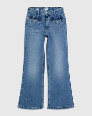 River Island Womens Flared Jeans Petite Blue Double Yoke Relaxed