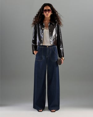 River Island Womens Wide Leg Jeans Indigo Mid Rise Tailored Baggy