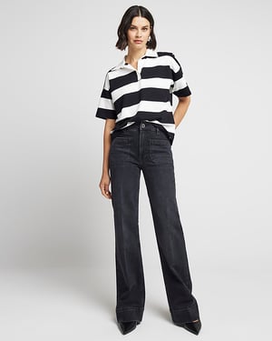 River Island Womens Wide Leg Jeans Black High Waisted Pocket