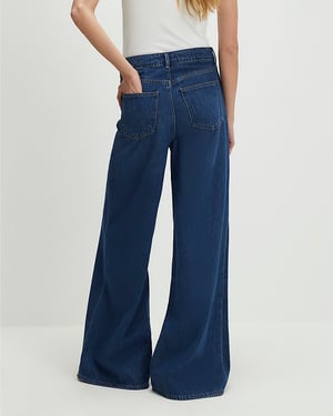 River Island Womens Wide Leg Jeans Blue High Waisted Soft