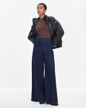 River Island Womens Wide Leg Jeans Petite Blue Pull On