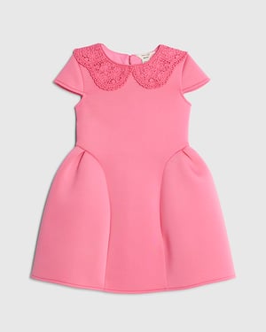 River Island Mini Girls Dress Pink Lace Collar Bow Back Short Sleeve