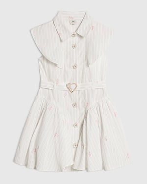 River Island Girls Shirt Dress Cream Stripe Belted Embroidered