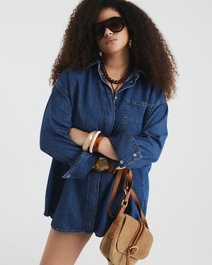 River Island Womens Shirt Mini Dress Blue Denim Oversized Collared