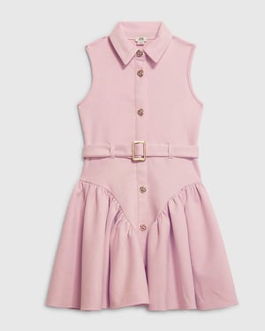River Island Girls Dress Pink Faux Suede Sleeveless Prom Collared