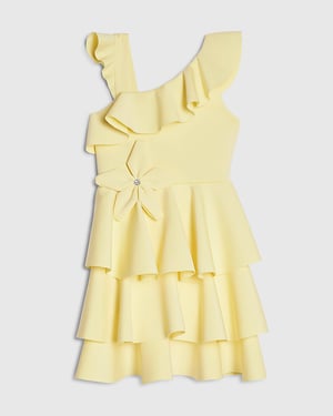 River Island Girls Dress Yellow Asymmetric Tiered Floral Sleeveless