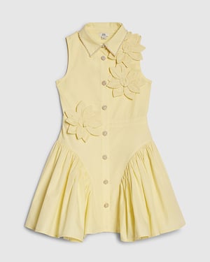 River Island Girls Dress Yellow 3D Flower Button Sleeveless
