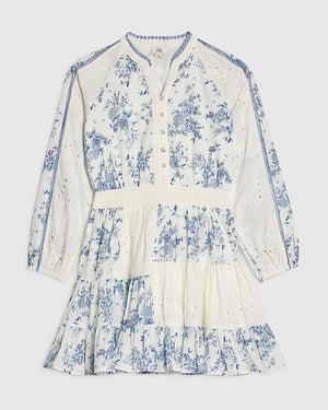 River Island Girls Shirt Dress Blue Patchwork Floral Long Sleeve