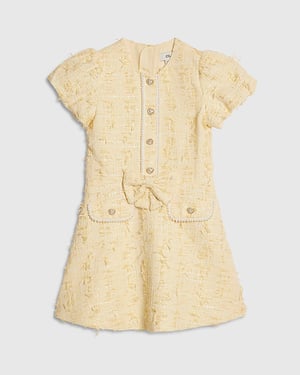 River Island Girls Dress Yellow Bow Boucle Pearl Short Sleeve