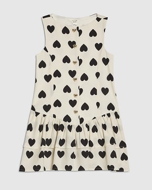 River Island Girls Dress White Heart Print Rara Round Neck Button