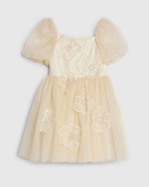 River Island Girls Dress Yellow Puff Sleeve Floral Tulle Zip