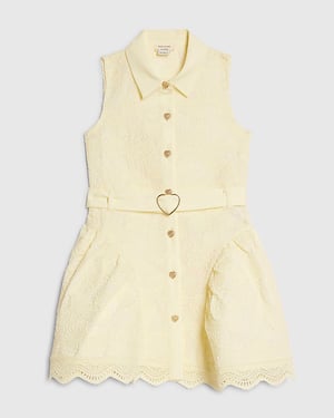 River Island Mini Girls Dress Pink Bow Lace Belted Collared Button