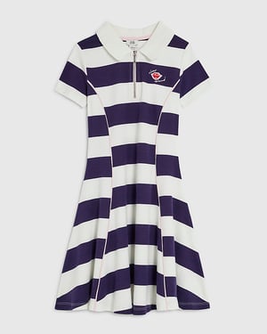River Island Girls Dress Blue Stripe Polo Embroidered Graphic