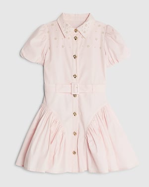 River Island Girls Shirt Dress Pink Embellished Button
