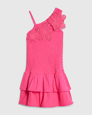 River Island Girls Dress Pink Crochet Flower Graphic Floral