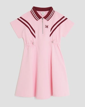 River Island Girls Dress Pink Drawcord Polo Embroidered
