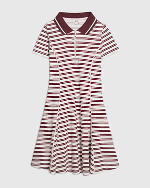 River Island Girls Dress Red Stripe Ribbed Zip Polo Striped Collared
