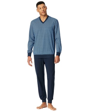 Lange pyjama Schiesser blauw met print