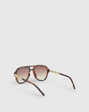 River Island Womens Sunglasses Brown Tortoiseshell Chain Temple